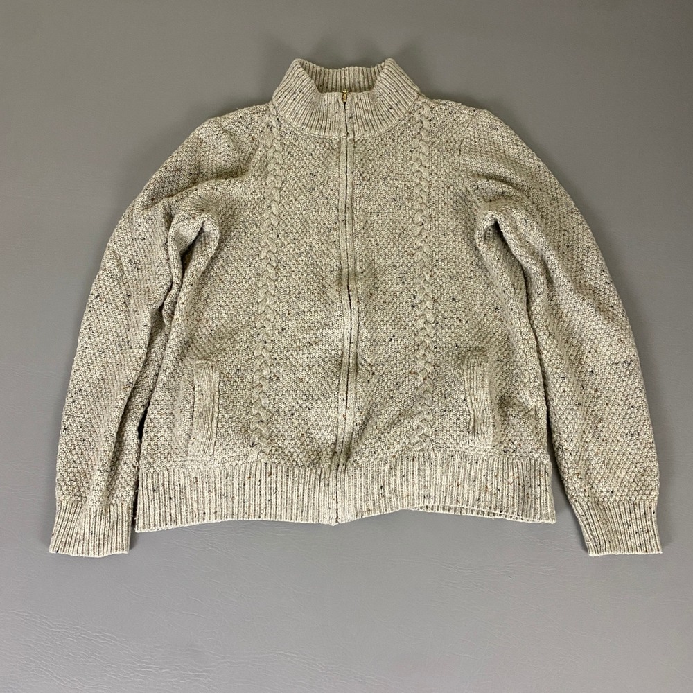 Studio Works Sweater Jacket Cable Knit Women's Size Large Tweed Zip Up Speckled‎